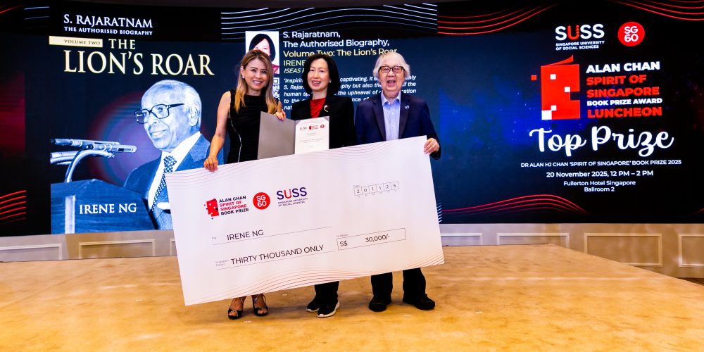 (From left): Ms Judy Chan, Daughter of Dr Alan HJ Chan; Ms Irene Ng (Recipient of the Dr Alan HJ Chan ‘Spirit of Singapore’ Book Prize) and Professor Tommy Koh, Ambassador-at-Large, Ministry of Foreign Affairs