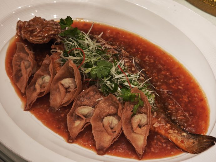 Crystal Jade La Mian Xiao Long Bao - Braised Yellow Croaker with Crispy Dumpling in Red Wine Sauce