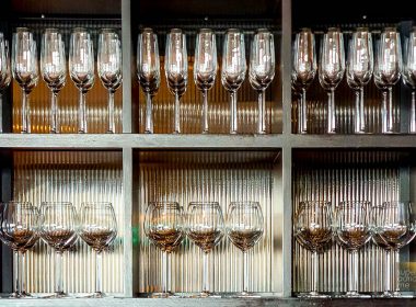 Empty Wine Glasses on a shelf
