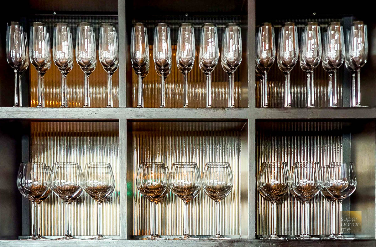 Empty Wine Glasses on a shelf