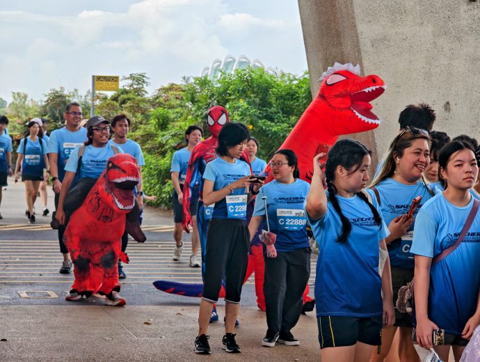 Participants dressed up as Dinosaurs or Spiderman at the Skechers Friendship Walk and Run 2026 in Singapore Marina Barrage on 7 June 2026