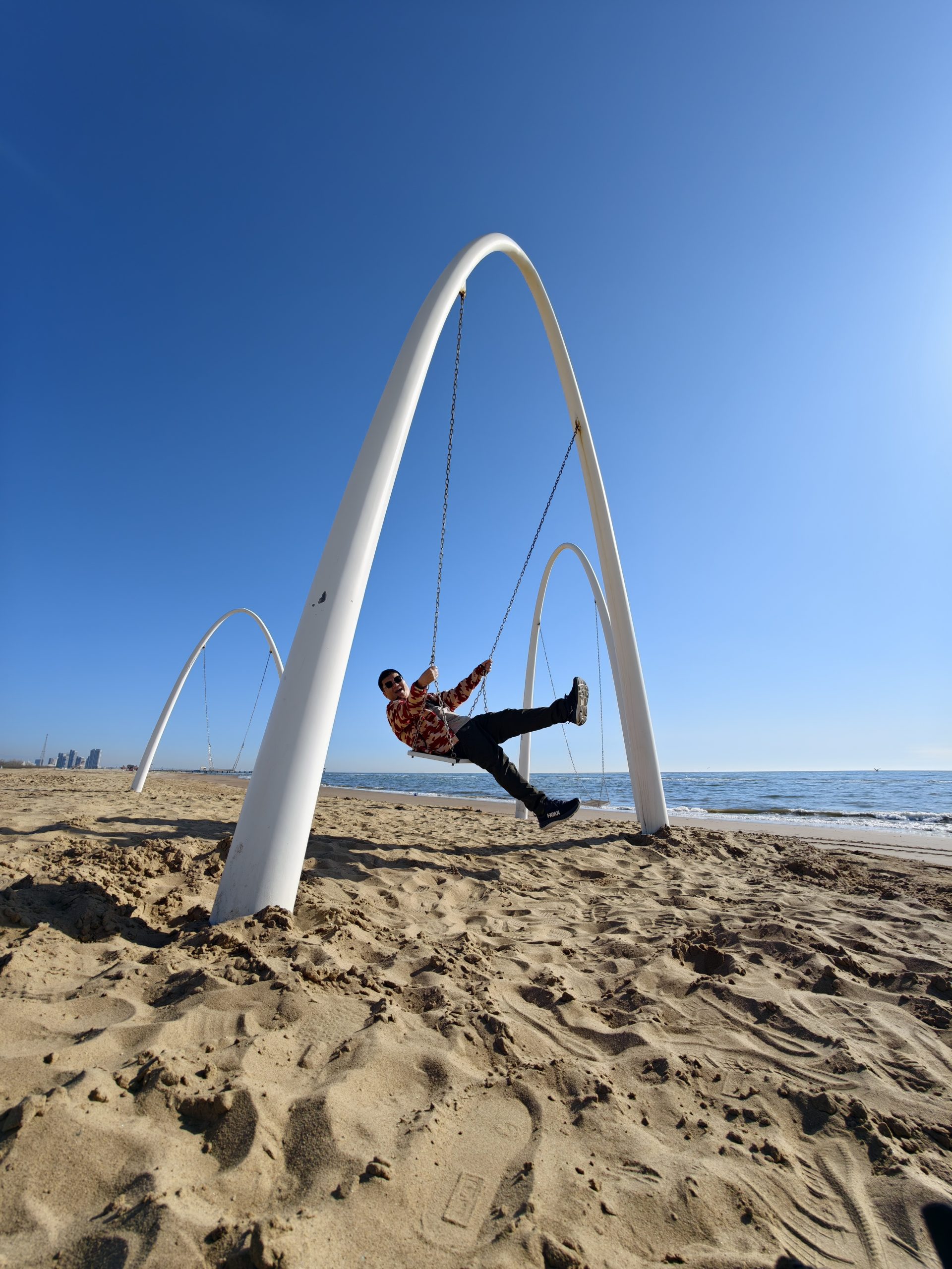 Swinging on the Arch Swing in Aranya in Beidaihe, Hebei, China. (March 2026)
