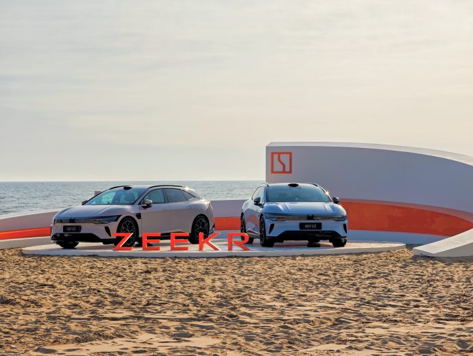 ZEEKR Car display by the beach in Aranya, Beidaihe, Hebei China.
