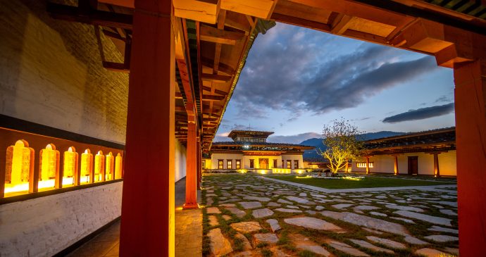 Bhutan Spirit Sanctuary Courtyard by Night