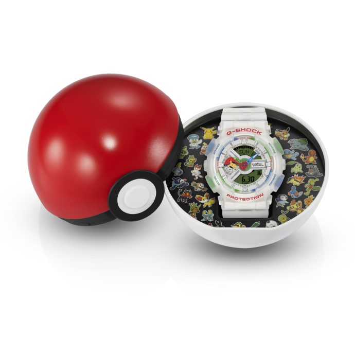 Casio G-SHOCK x Pokémon GA-110PKM watch with Poké Ball collector case