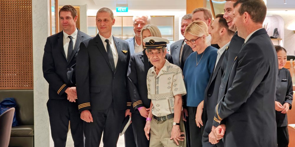 Skinny from Wing Seong Fatty's and Qantas crew at Qantas First Lounge in Changi Airport Terminal 1 on 1 July 2026