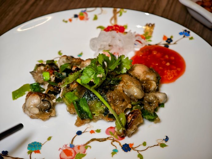 Fujian pan-fried oyster omelette served with chilli sauce | SUPERADRIANME.com Fujian pan-fried oyster omelette served with chilli sauce