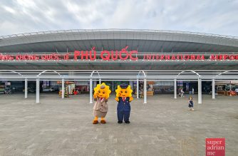 Sun PhuQuoc Airways mascots at Phu Quoc International Airport on 25 July 2026