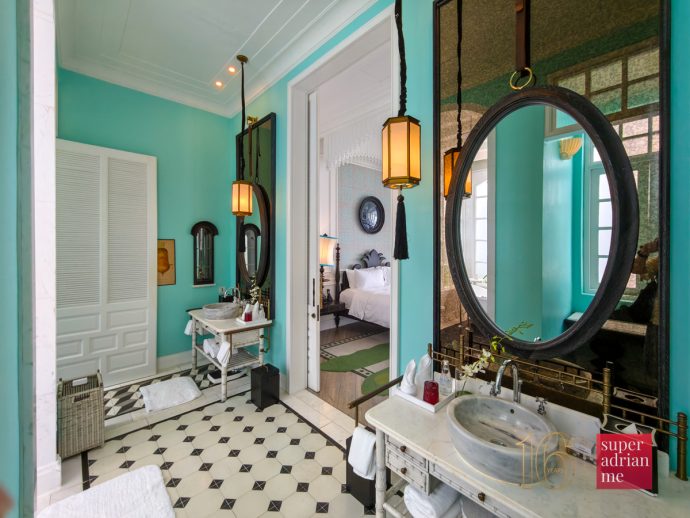 View of the bathroom, basin and bedroom of the Turqoise Suite in JW Marriott Phu Quoc Emerald Bay